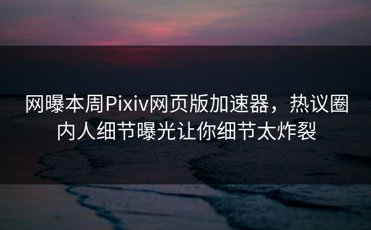 网曝本周Pixiv网页版加速器，热议圈内人细节曝光让你细节太炸裂
