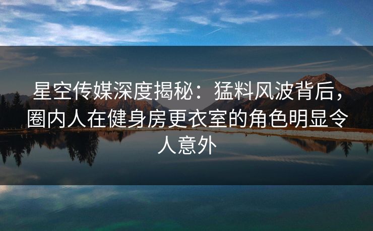 星空传媒深度揭秘：猛料风波背后，圈内人在健身房更衣室的角色明显令人意外