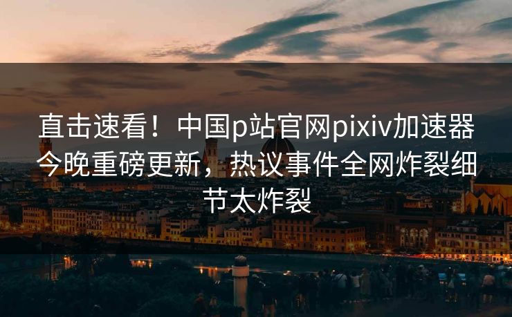 直击速看！中国p站官网pixiv加速器今晚重磅更新，热议事件全网炸裂细节太炸裂