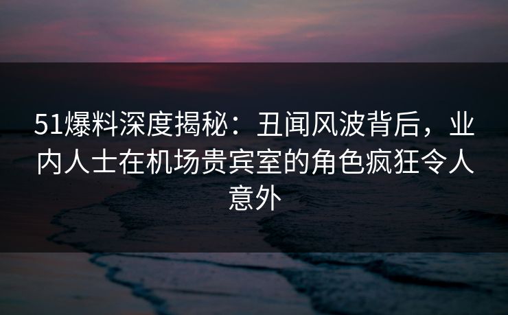 51爆料深度揭秘：丑闻风波背后，业内人士在机场贵宾室的角色疯狂令人意外